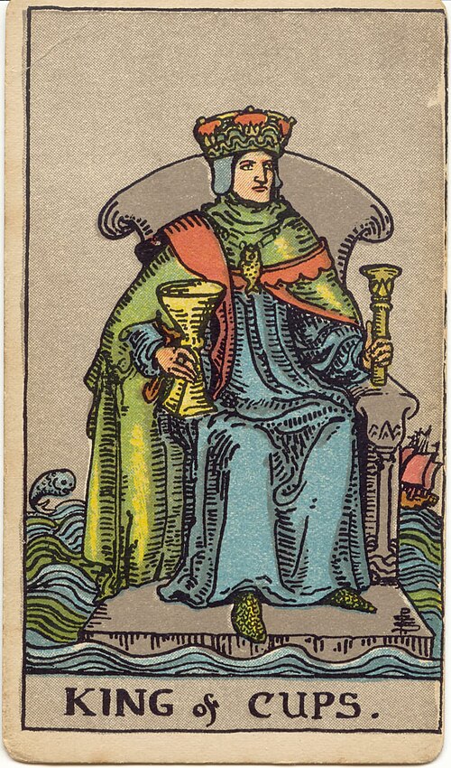 King of Cups, original 1909 Rider–Waite–Smith illustration by Pamela Colman Smith