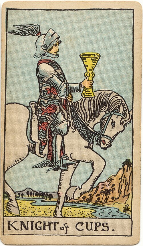 Knight of Cups, original 1909 Rider–Waite–Smith illustration by Pamela Colman Smith