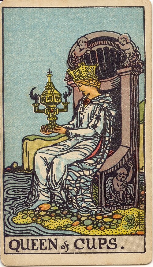 Queen of Cups, original 1909 Rider–Waite–Smith illustration by Pamela Colman Smith