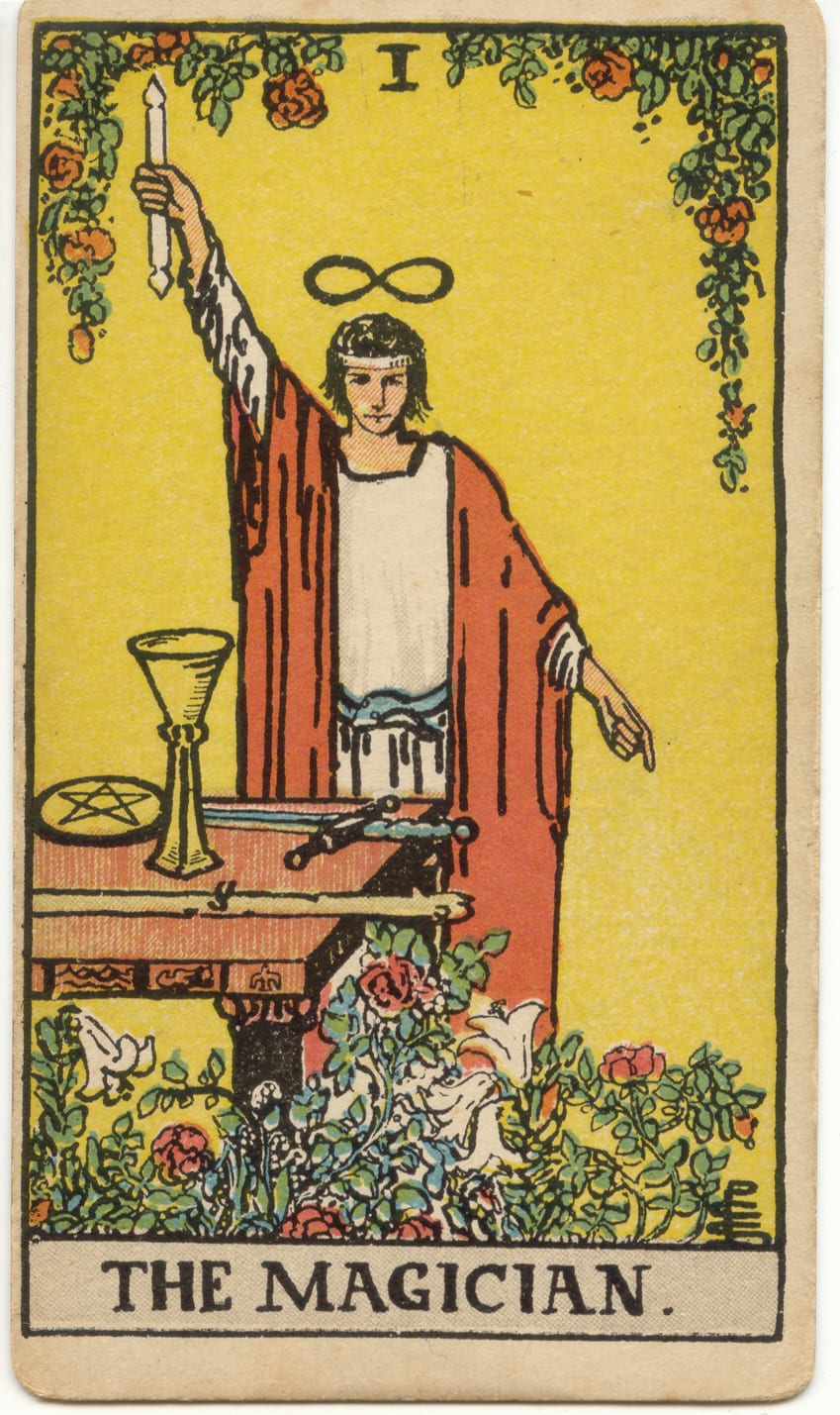The Magician, original 1909 Rider–Waite–Smith illustration by Pamela Colman Smith