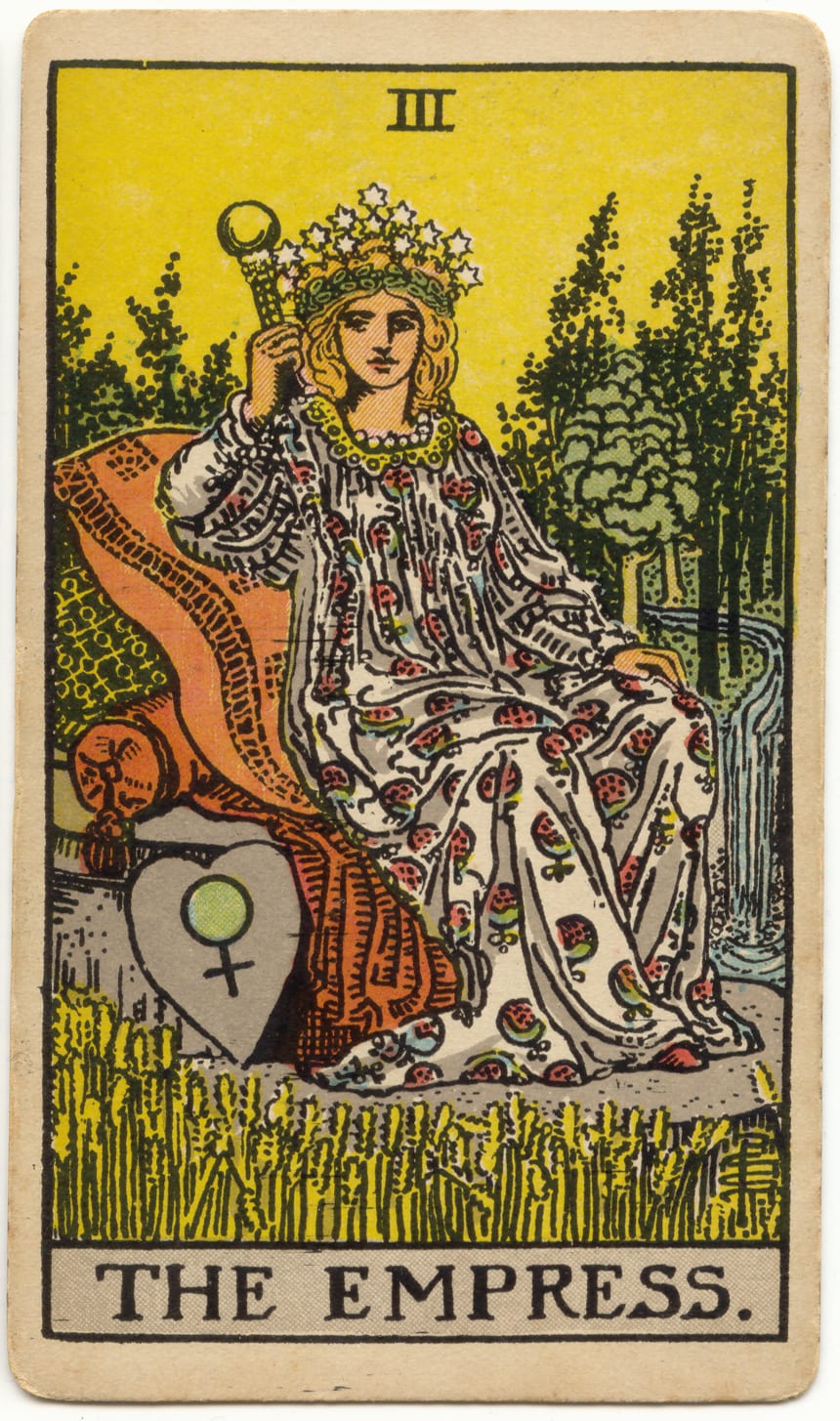 The Empress, original 1909 Rider–Waite–Smith illustration by Pamela Colman Smith