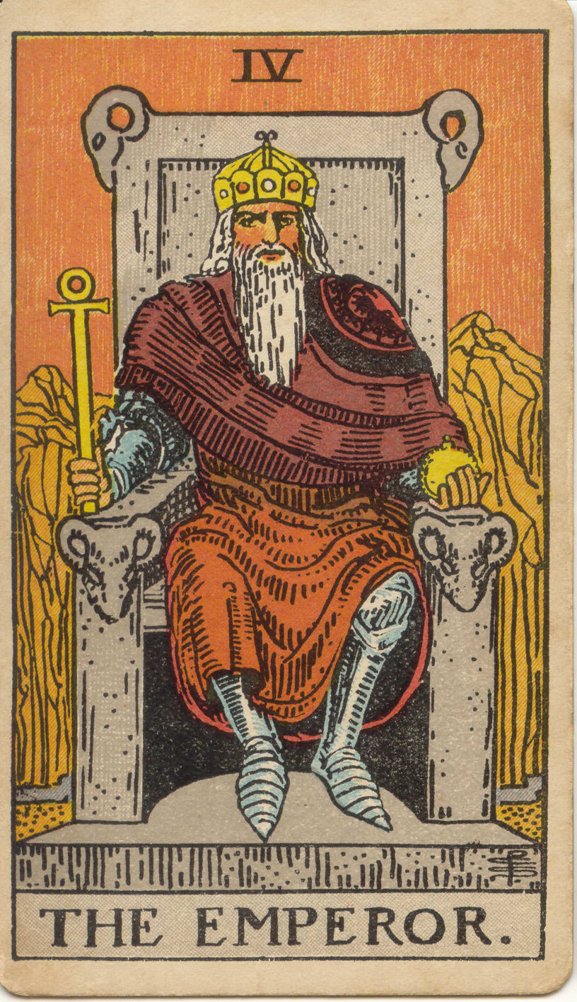 The Emperor, original 1909 Rider–Waite–Smith illustration by Pamela Colman Smith