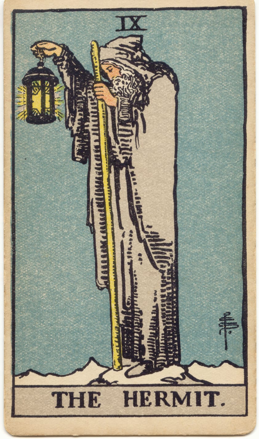 The Hermit, original 1909 Rider–Waite–Smith illustration by Pamela Colman Smith