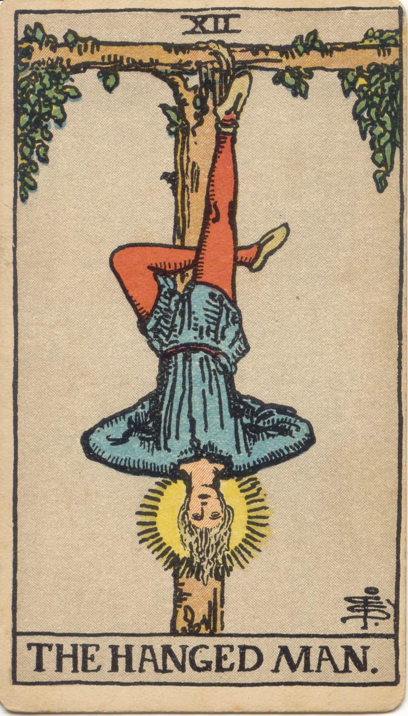 The Hanged Man, original 1909 Rider–Waite–Smith illustration by Pamela Colman Smith
