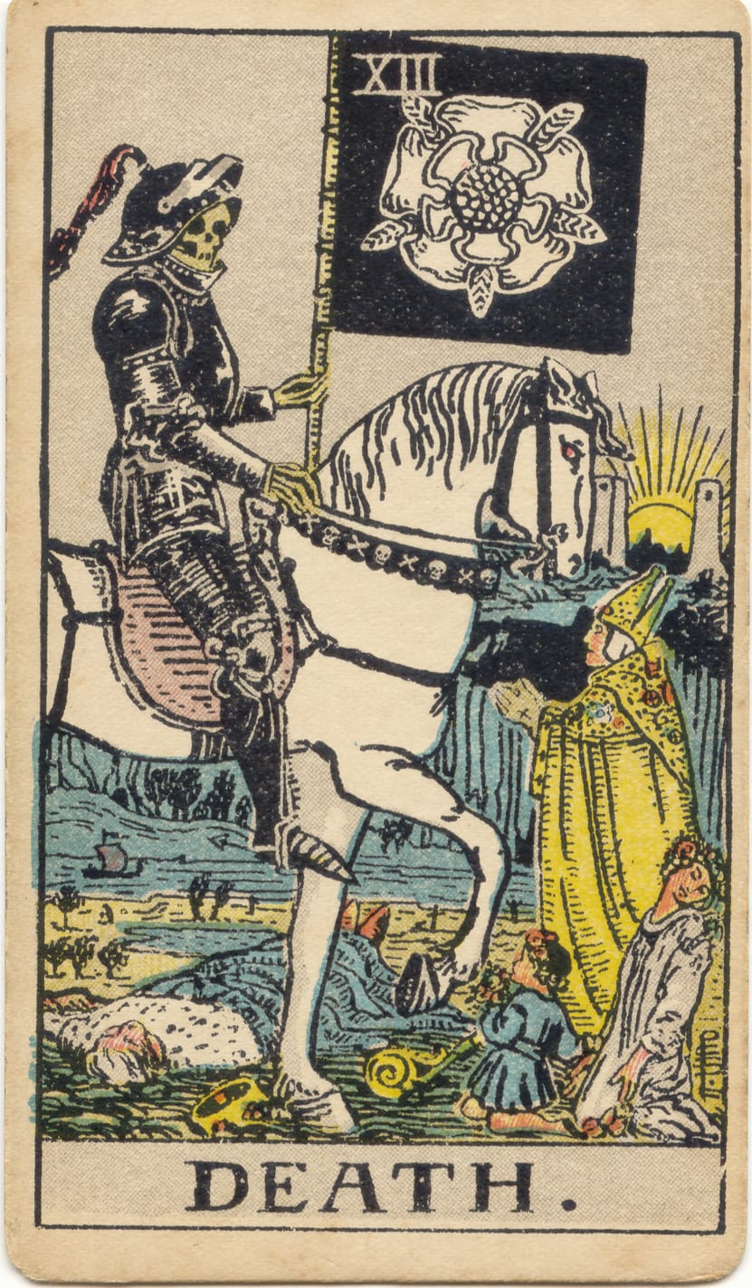 Death, original 1909 Rider–Waite–Smith illustration by Pamela Colman Smith