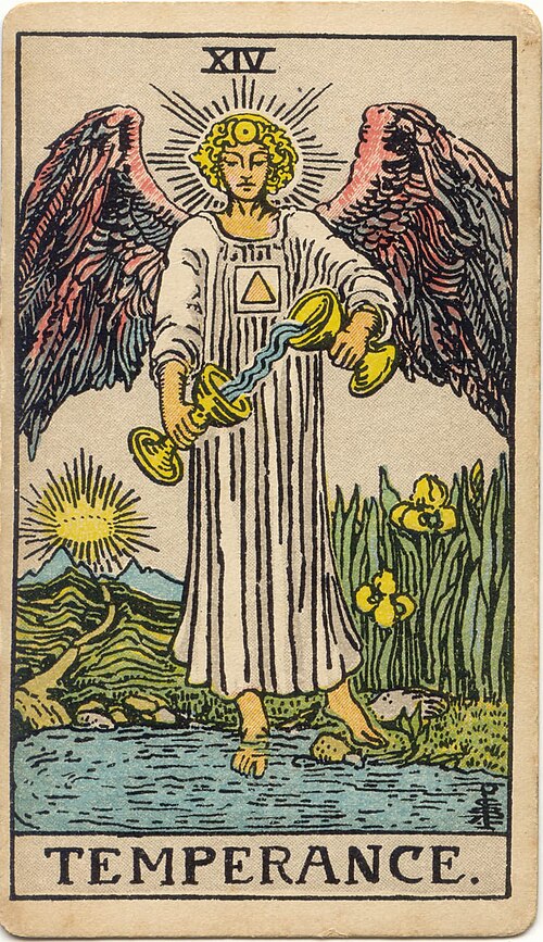 Temperance, original 1909 Rider–Waite–Smith illustration by Pamela Colman Smith