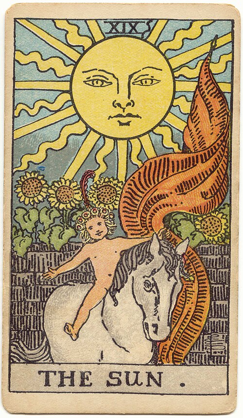 The Sun, original 1909 Rider–Waite–Smith illustration by Pamela Colman Smith