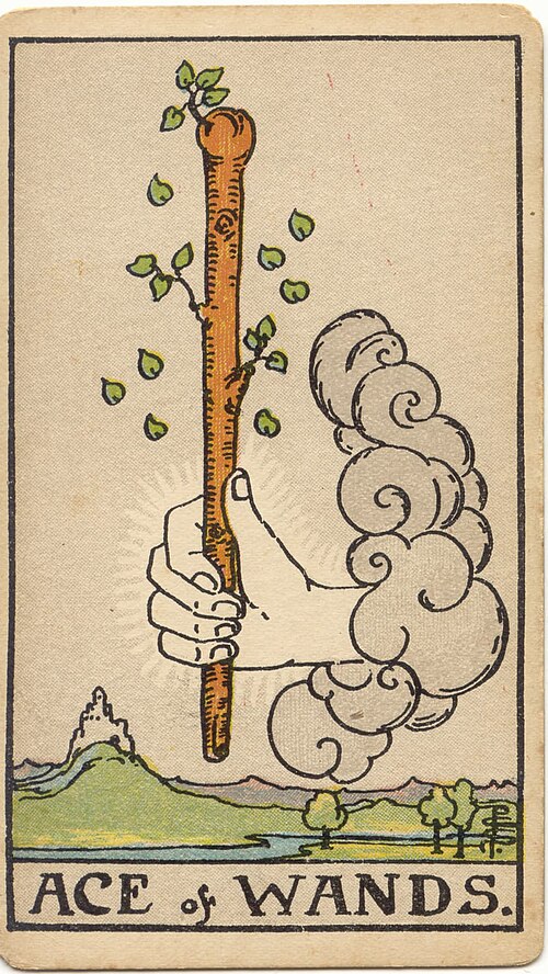 Ace of Wands, original 1909 Rider–Waite–Smith illustration by Pamela Colman Smith